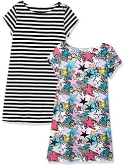 Amazon Brand - Spotted Zebra Girls' Toddler & Kids 2-Pack Knit Short-Sleeve A-Line T-Shirt Dresses