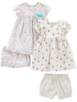 Baby and Toddler Girls' 2-Pack Short-Sleeve and Sleeveless Dress Sets