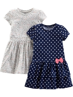 Baby and Toddler Girls' 2-Pack Short-Sleeve and Sleeveless Dress Sets