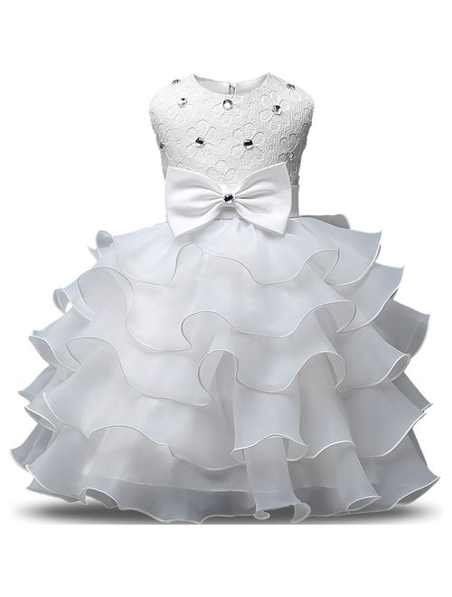 NNJXD Girl Dress Kids Ruffles Lace Party Wedding Dresses