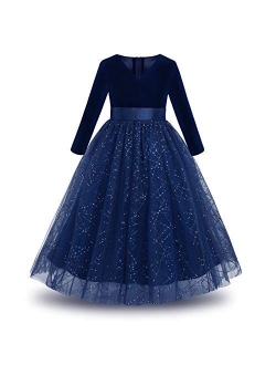 Girls Flower Floral Lace 3/4 Sleeves Floor Long Princess Dress Wedding Party Evening Formal Pegeant Maxi Gown