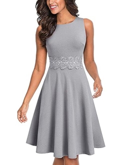 HOMEYEE Women's Sleeveless Cocktail A-Line Embroidery Party Summer Wedding Guest Dress A079