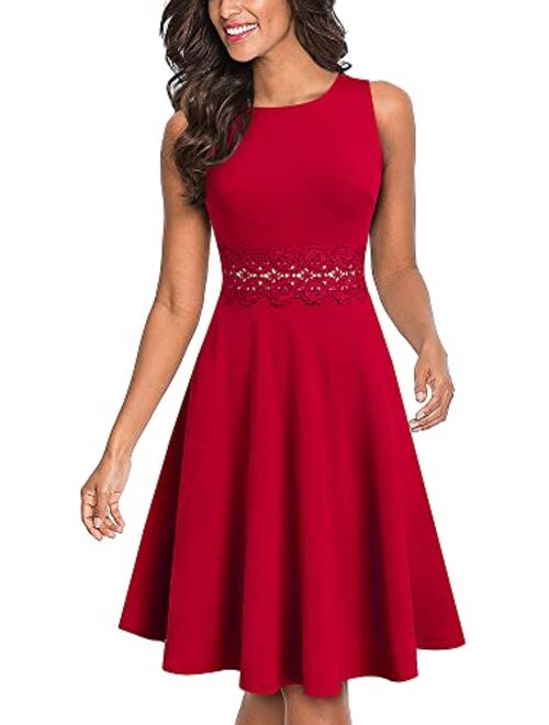 HOMEYEE Women's Sleeveless Cocktail A-Line Embroidery Party Summer Wedding Guest Dress A079