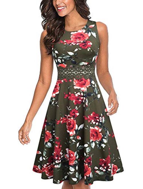 HOMEYEE Women's Sleeveless Cocktail A-Line Embroidery Party Summer Wedding Guest Dress A079