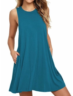 BISHUIGE Women Summer Casual T Shirt Dresses Beach Cover up Plain Tank Dress