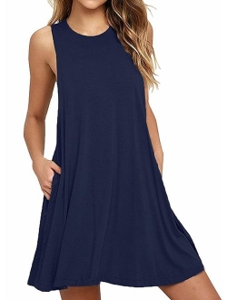 BISHUIGE Women Summer Casual T Shirt Dresses Beach Cover up Plain Tank Dress