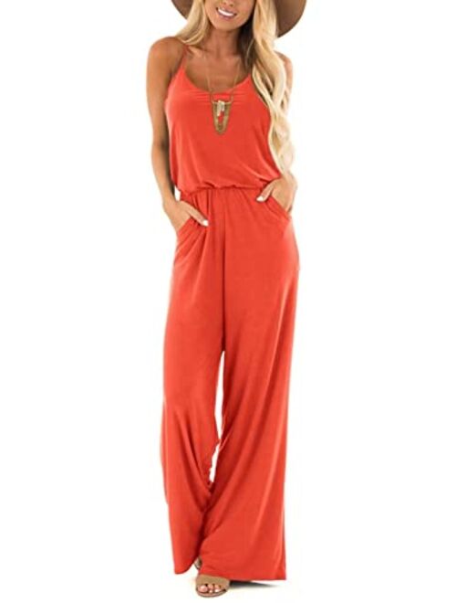 LACOZY Womens Casual Loose Sleeveless Spaghetti Strap Wide Leg Pants Jumpsuit Rompers