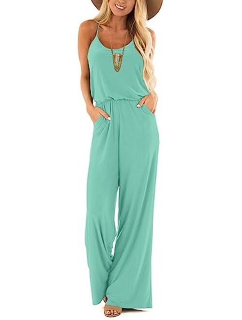 LACOZY Womens Casual Loose Sleeveless Spaghetti Strap Wide Leg Pants Jumpsuit Rompers