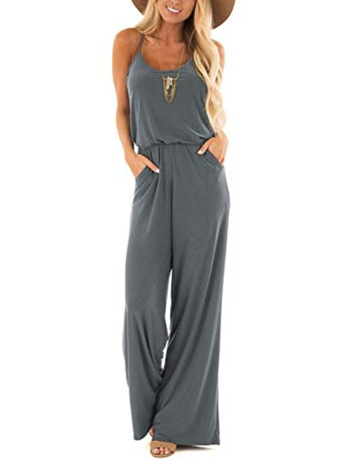 LACOZY Womens Casual Loose Sleeveless Spaghetti Strap Wide Leg Pants Jumpsuit Rompers