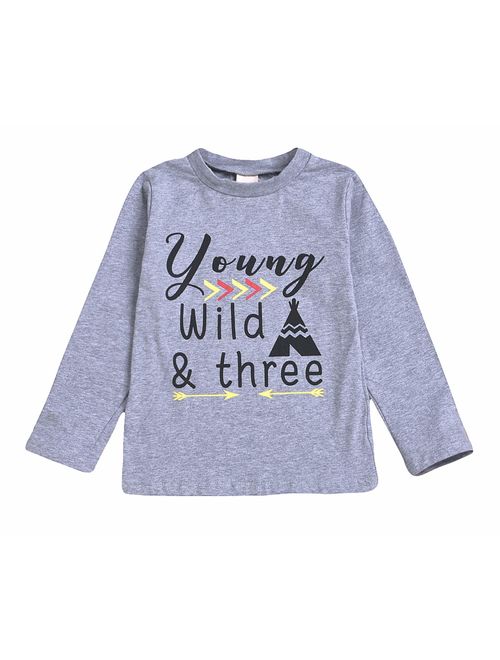 YOUNGER STAR 1 PC Children Boy Girly Gray Letter Print Short/Long Sleeve T-Shirts Clothes Outfit