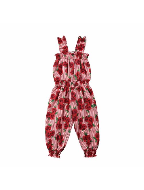 Toddler Baby Girl Floral Romper Jumpsuit Summer Sleeveless Flower Print Wide Leg Pants Bodysuit Outfits Clothes