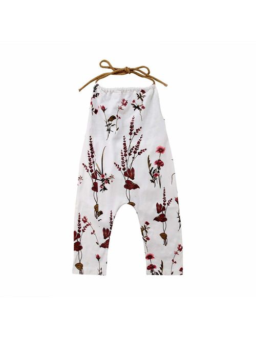 Toddler Baby Girl Floral Romper Jumpsuit Summer Sleeveless Flower Print Wide Leg Pants Bodysuit Outfits Clothes