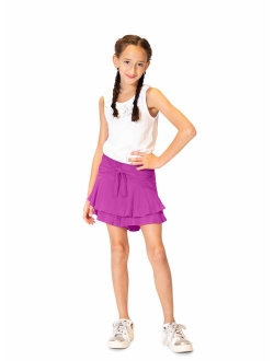 KIDPIK Skorts for Girls - Fun & Flairy Skirt & Active Short Hybrid - Choose from Stripe Knit, Double Ruffles, or Front Tie
