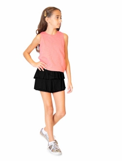 KIDPIK Skorts for Girls - Fun & Flairy Skirt & Active Short Hybrid - Choose from Stripe Knit, Double Ruffles, or Front Tie