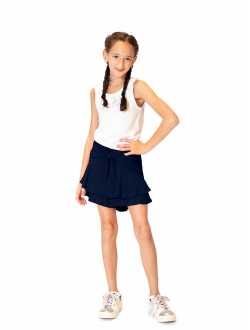 KIDPIK Skorts for Girls - Fun & Flairy Skirt & Active Short Hybrid - Choose from Stripe Knit, Double Ruffles, or Front Tie