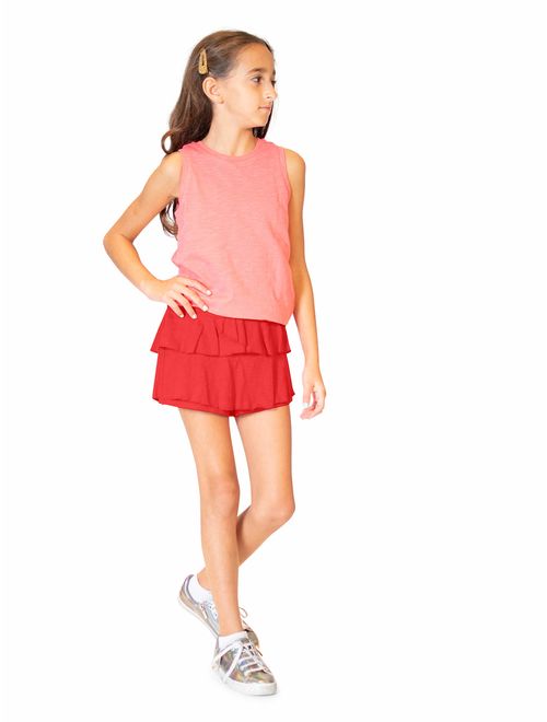 KIDPIK Skorts for Girls - Fun & Flairy Skirt & Active Short Hybrid - Choose from Stripe Knit, Double Ruffles, or Front Tie