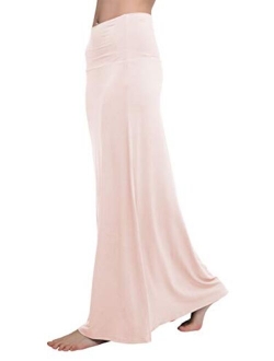 Women's Stylish Spandex Comfy Fold-Over Flare Long Maxi Skirt