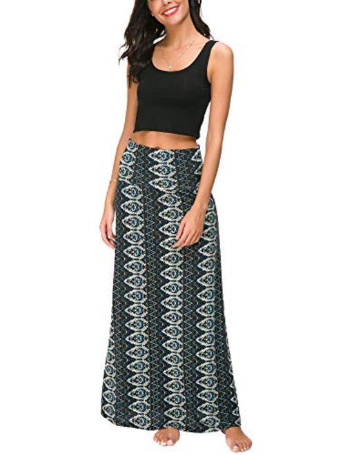 Urban CoCo Women's Stylish Spandex Comfy Fold-Over Flare Long Maxi Skirt