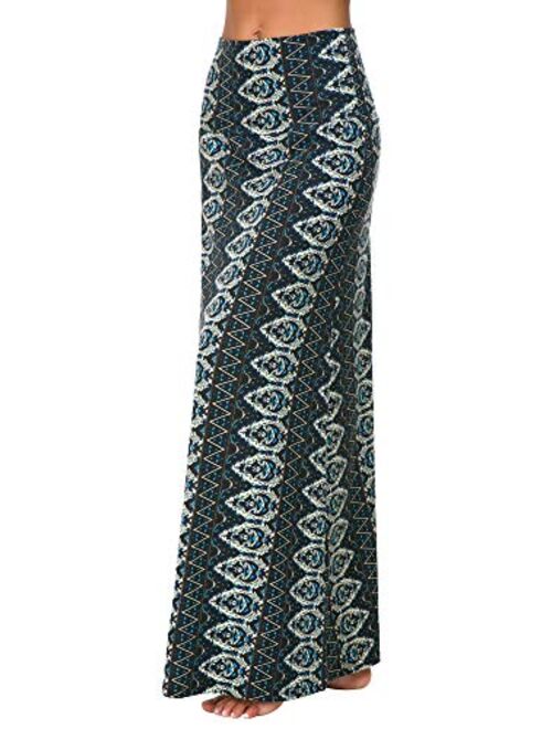 Urban CoCo Women's Stylish Spandex Comfy Fold-Over Flare Long Maxi Skirt