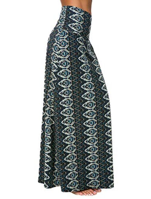 Urban CoCo Women's Stylish Spandex Comfy Fold-Over Flare Long Maxi Skirt