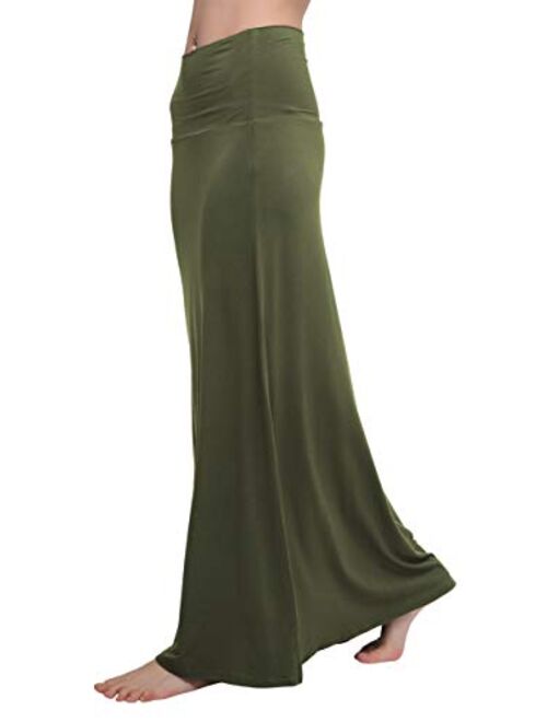 Urban CoCo Women's Stylish Spandex Comfy Fold-Over Flare Long Maxi Skirt