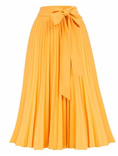 Kate Kasin Women's High Waist Plisse Pleated A-Line Swing Skirt KK659