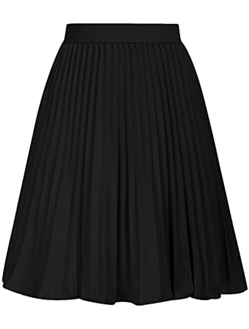 Kate Kasin Women's High Waist Plisse Pleated A-Line Swing Skirt KK659