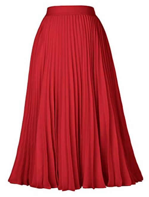 Kate Kasin Women's High Waist Plisse Pleated A-Line Swing Skirt KK659