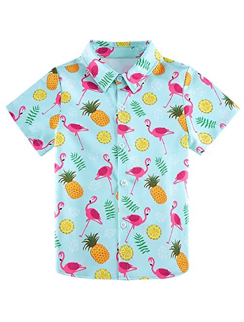 Little & Big Boys Button Down Shirts Hawaiian Aloha Short Sleeve Party Camp Holiday Casual Novelty Dress Shirt (Size 2-14T)