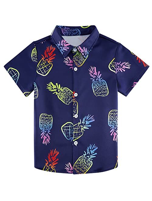 Little & Big Boys Button Down Shirts Hawaiian Aloha Short Sleeve Party Camp Holiday Casual Novelty Dress Shirt (Size 2-14T)