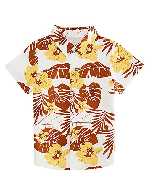 Little & Big Boys Button Down Shirts Hawaiian Aloha Short Sleeve Party Camp Holiday Casual Novelty Dress Shirt (Size 2-14T)