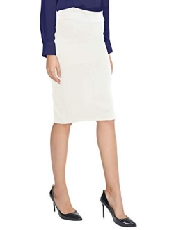 Women's Elastic Waist Stretch Bodycon Midi Pencil Skirt