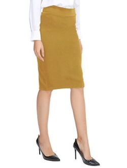 Women's Elastic Waist Stretch Bodycon Midi Pencil Skirt