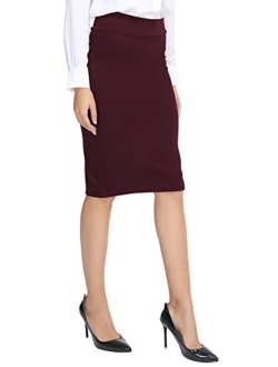 Women's Elastic Waist Stretch Bodycon Midi Pencil Skirt