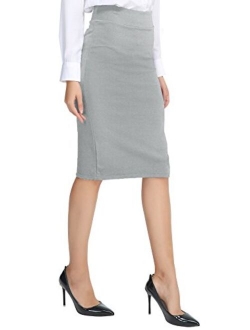 Women's Elastic Waist Stretch Bodycon Midi Pencil Skirt