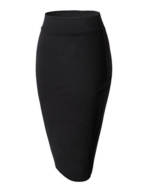 Urban CoCo Women's Elastic Waist Stretch Bodycon Midi Pencil Skirt