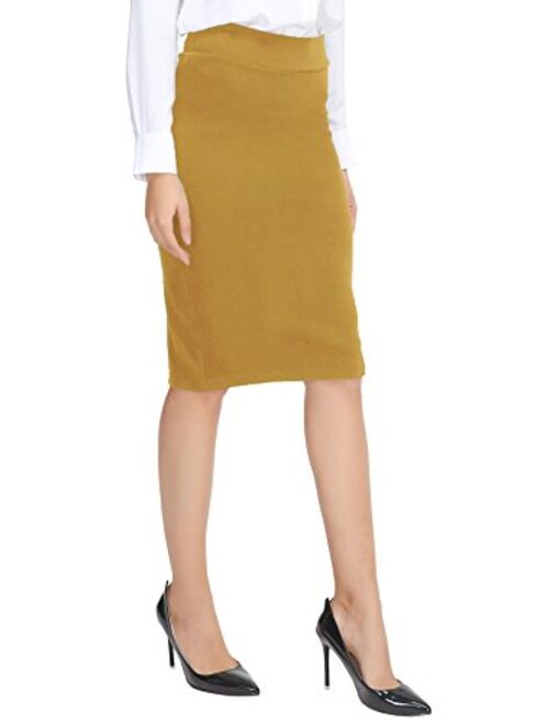 Urban CoCo Women's Elastic Waist Stretch Bodycon Midi Pencil Skirt