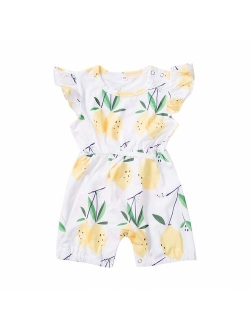 citgeett Toddler Kids Baby Girl Button Sleeveless Ruffle Playsuit Jumpsuit Solid Color Bow Romper Summer Clothes