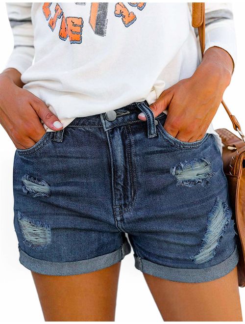 onlypuff Denim Hot Shorts for Women Casual Summer High Waisted Short Pants with Pockets