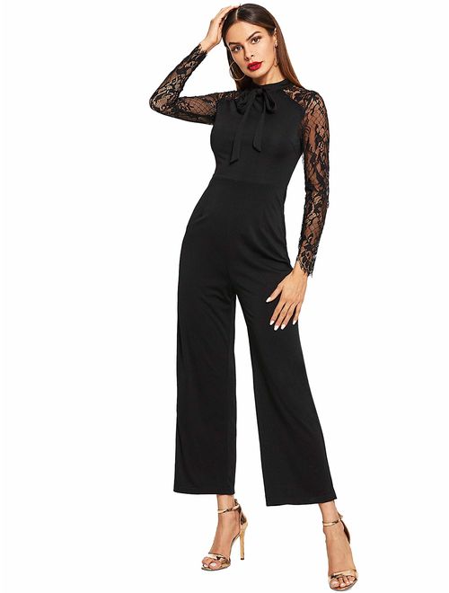 Romwe Women's Sexy Casual Sleeveless Ruffle Trim Wide Leg High Waist Long Jumpsuit