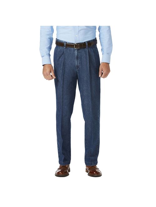 Haggar Men's Stretch Denim Pleat Front Trouser Classic Fit HC00280