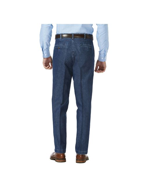 Haggar Men's Stretch Denim Pleat Front Trouser Classic Fit HC00280