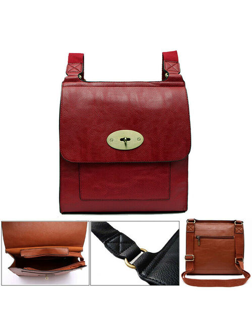 Designer Style Turn Twist Lock Leather Cross Body Bag Messenger Handbag Shoulder