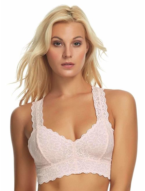 Jezebel by Felina Lace Bralette Wire Free Unpadded T-Back Support Bra