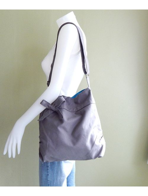 Sale - Grey Canvas Bag, light weight tote, women messenger bag, gift for women, bow, Crossbody bag, shoulder bag, unique gift - DESSERT