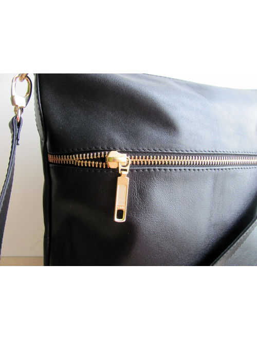 Black leather crossbody bag Women purse Handbag Birthday gift Medium bag