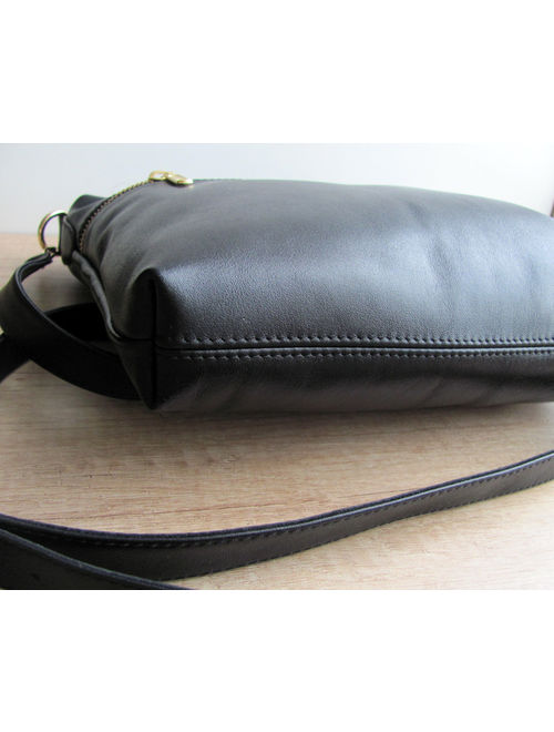 Black leather crossbody bag Women purse Handbag Birthday gift Medium bag