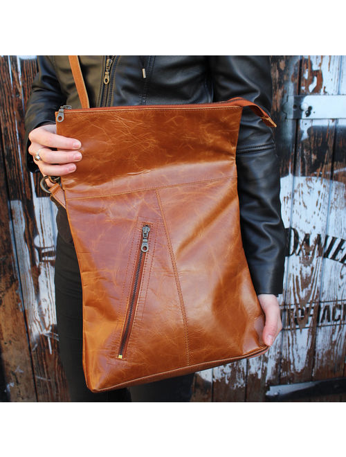 Amelie, Tan smooth Leather Bag, Adjustable Messenger, Shoulder Bag, Cross-body, Foldover Zip Bag