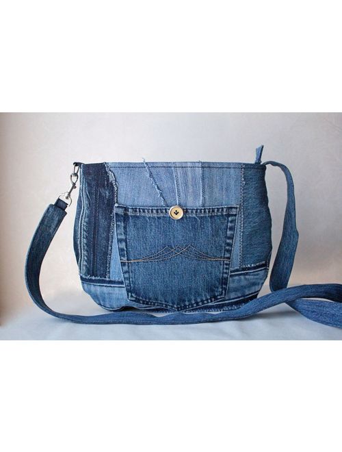 Blue jean bag Denim handbag Shoulder straps bag Denim fashion handbag Crossbody bag Gift for wife Navy blue bag for Women handbag jeans