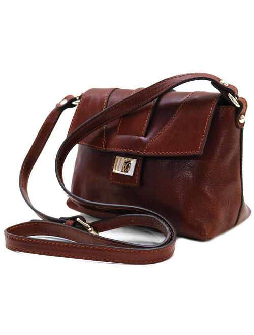 Brown Leather Crossbody Purse Bag Women&#39;s Handbag Shoulder Bag in Full Grain Calfskin Leather (1856BROWN)